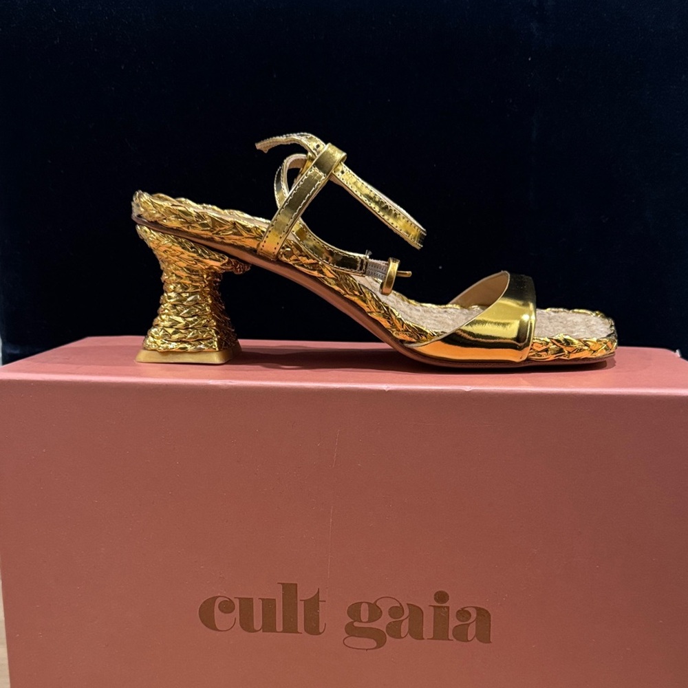 cult gaia Javiera Gold Braided Ankle-Strap Sandals - Picture 4 of 15